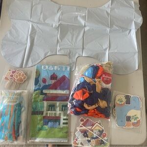 BLUE DOG theme 131pcs Birthday Party Decor Foil Balloon, Fringe Curtain And More